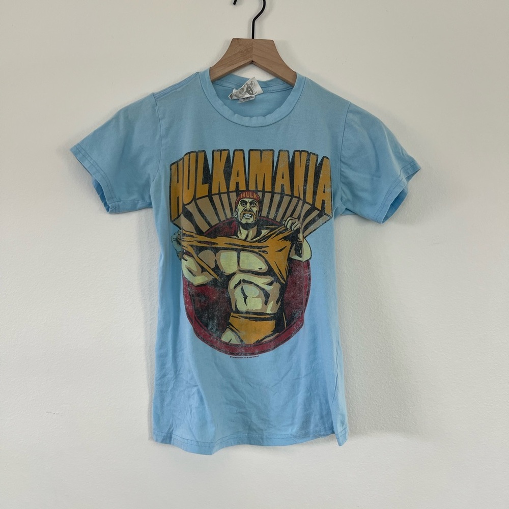 WWE Hulkamania Light Blue Graphic Tee 100% Cotton